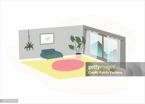 ilustrações, clipart, desenhos animados e ícones de vector interior novo design de casa aconchegante abraça sala escandinava - jogo amigável