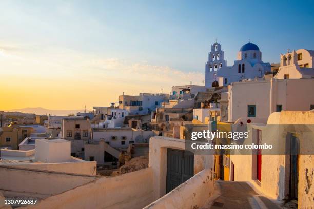 panoramic view of traditional greek village, santorini - paros greece stock pictures, royalty-free photos & images