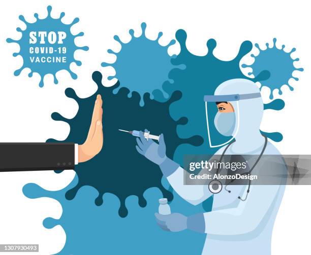 concept for vaccine scepticism. anti-vaccine. stop covid-19 vaccination. - alternative lifestyle stock illustrations