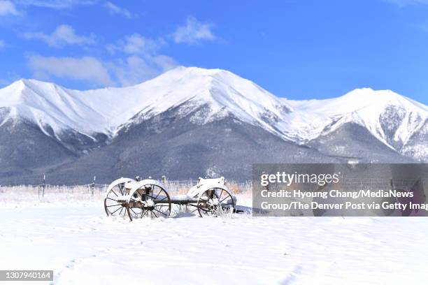 Photo taken snow covered Kelly Ranch with Mt. Princeton at Buena Vista, Colorado on Wednesday, March 17, 2021.