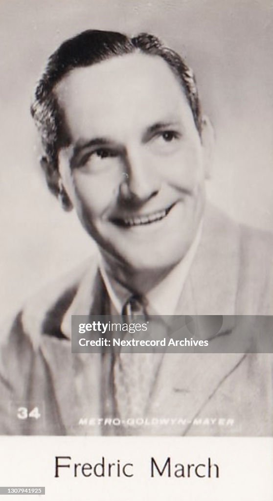 Fredric March, Film Stars series, collectible C T Bridgewater cigarette card, 1940