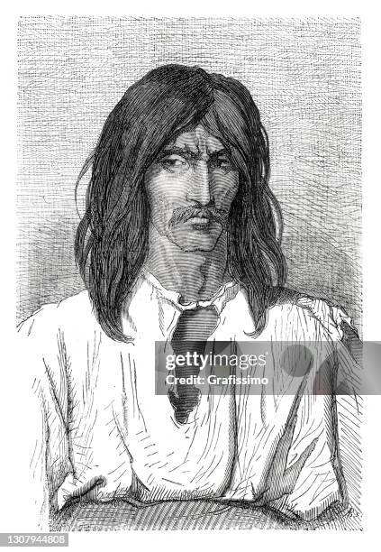 hungarian gypsy man portrait illustration 1870 - hungarian culture stock illustrations