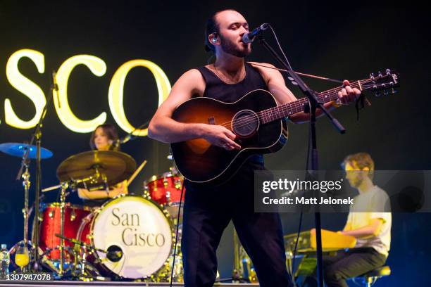 Jordi Davieson of San Cisco performs on stage at the Hear & Now Festival on March 19, 2021 in Perth, Australia.