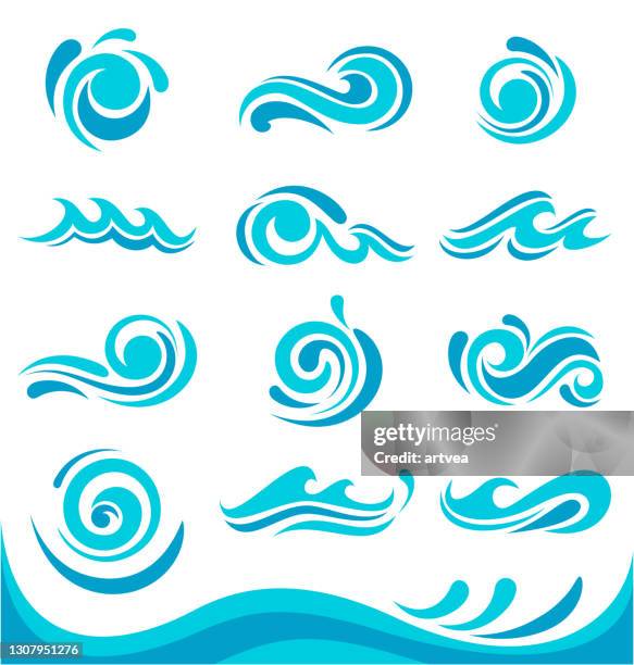 ilustraciones, imágenes clip art, dibujos animados e iconos de stock de conjunto de olas azules - agua