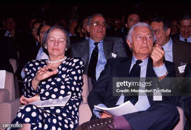 Italian entrepreneur Gianni Agnelli together with Nilde Iotti. Rome , 1990