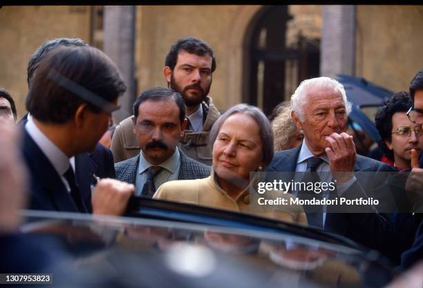 Italian entrepreneur Gianni Agnelli together with Nilde Iotti. Rome , 1990