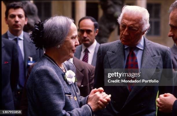 Italian entrepreneur Gianni Agnelli together with Nilde Iotti. Rome , 1990