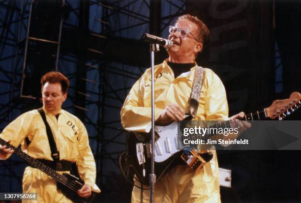 Gerald Casale, Mark Mothersbaugh of Devo performs at Lollapalooza at Irvine Meadows Amphitheatre in Irvine, California on August 3, 1996.