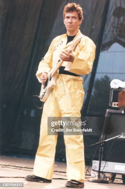 Bob Mothersbaugh of Devo performs at Lollapalooza at Irvine Meadows Amphitheatre in Irvine, California on August 3, 1996.