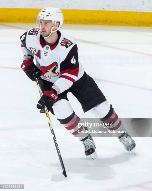 Niklas Hjalmarsson of the Arizona Coyotes skates during the third period of the game against the Anaheim Ducks at Honda Center on March 18, 2021 in...