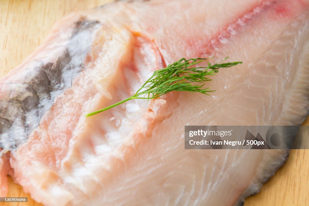 Close-up of fish on cutting board