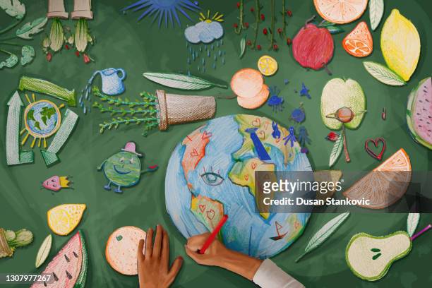 planet earth - childs drawing stock illustrations