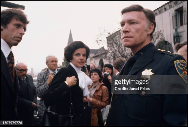 American politician Dianne Feinstein and San Francisco's Chief of Police Charles Gain , among others, at a memorial service for assassinated...