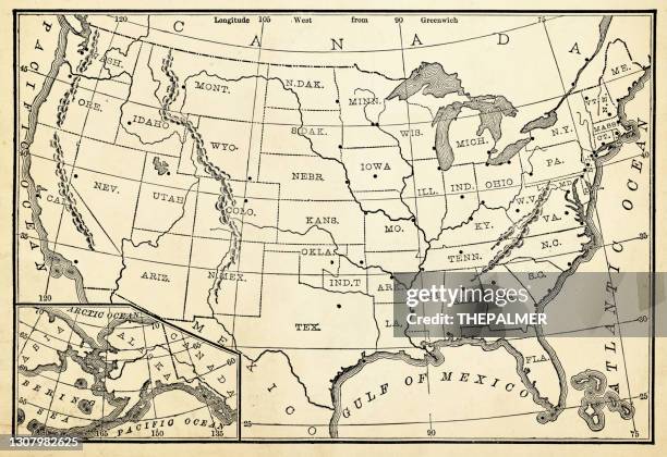 map of usa 1896 - south dakota state v kansas stock illustrations