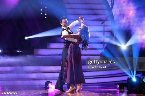 Senna Gammour and Robert Beitsch perform on stage during the 3rd show of the 14th season of the television competition "Let's Dance" on March 19,...