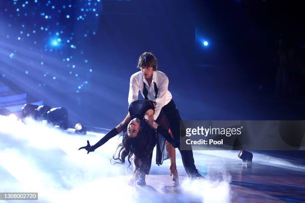Mickie Krause and Malika Dzumaev perform on stage during the 3rd show of the 14th season of the television competition "Let's Dance" on March 19,...