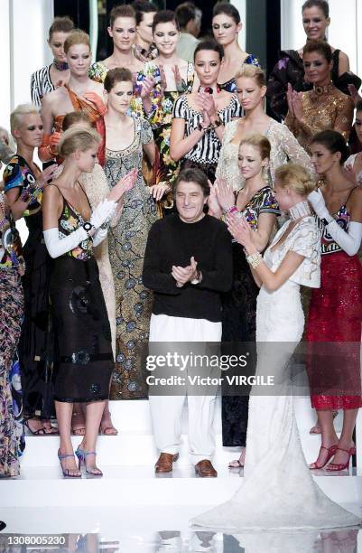 Fashion designer Emanuel Ungaro walks the runway during the Ungaro Haute Couture Fall/Winter 2003-2004 fashion show as part of the Paris Haute...