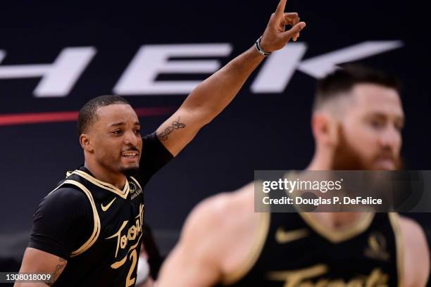 Norman Powell of the Toronto Raptors reacts during the second quarter against the Utah Jazz at Amalie Arena on March 19, 2021 in Tampa, Florida. NOTE...