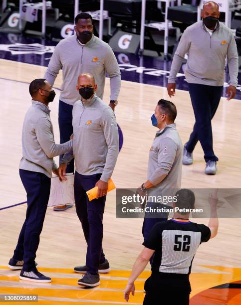 Head coach Monty Williams of the Phoenix Suns is ejected after arguing technical foul during the first half of the NBA game against the Minnesota...