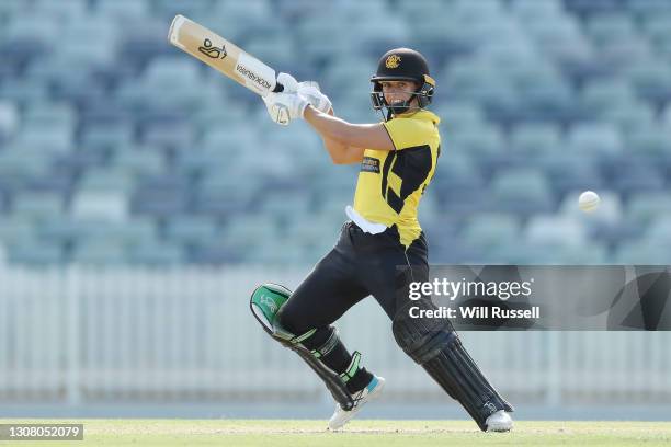 Nicole Bolton of WA bats during the WNCL match between Western Australia and Victoria at the WACA on March 20, 2021 in Perth, Australia.