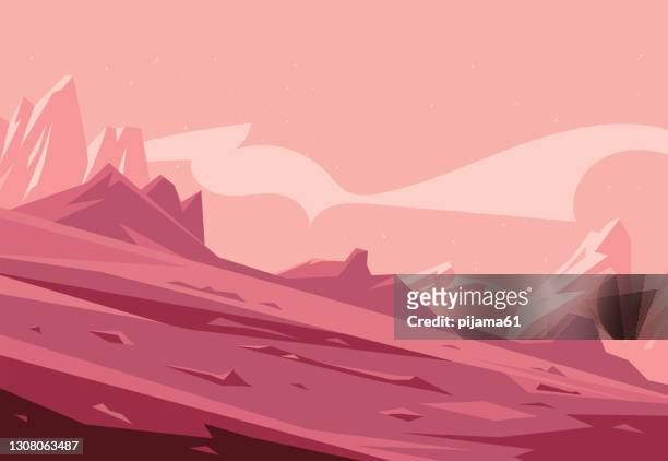 martian landscape background tileable horizontally, sand hills with stones on a deserted planet - surface level stock illustrations