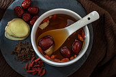 Chinese dried red date, Jujube, ginger tea and brown sugar