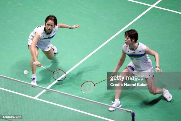 Sayaka Hirota and Yuki Fukushima of Japan return a shot during their Women's Doubles Semifinal match against Cheryl Seinen and Selena Piek of the...