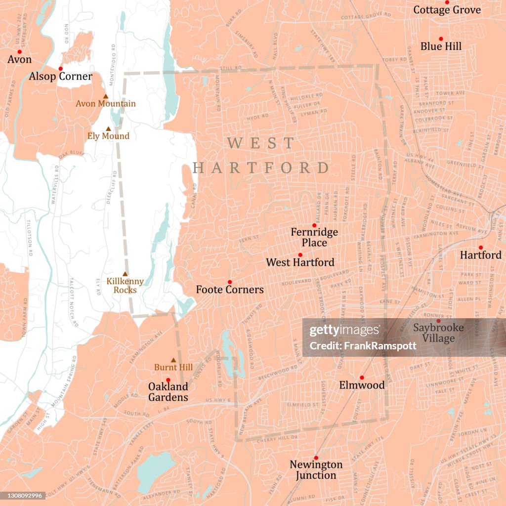 Mapa da Estrada vetorial de Hartford West Hartford