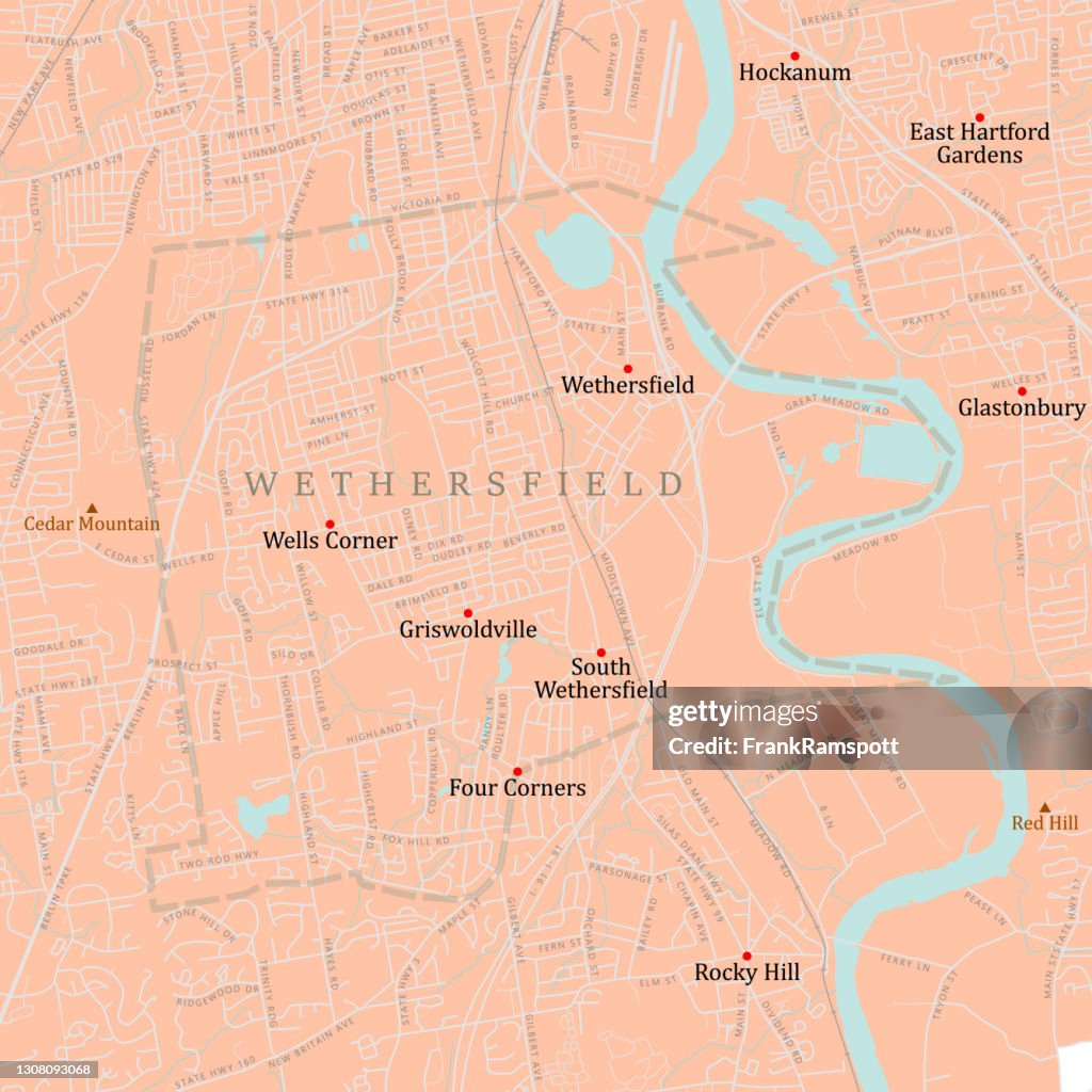CT Hartford Wethersfield Vector Road Map