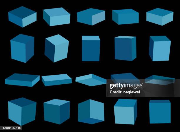 bildbanksillustrationer, clip art samt tecknat material och ikoner med blått 3d-kubmönster för design - stereoskopisk bild
