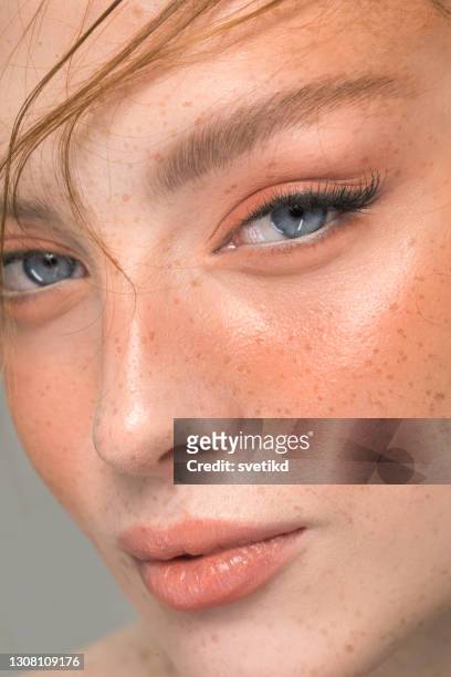 beauty portrait of young woman - peach colour stock pictures, royalty-free photos & images