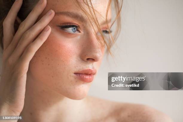 beauty portrait of young woman - peach colour stock pictures, royalty-free photos & images