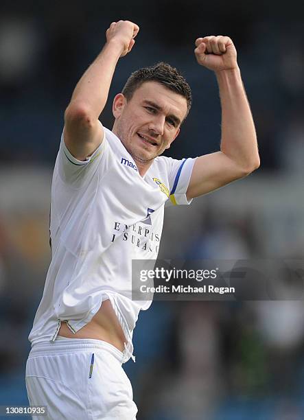 Robert Snodgrass of Leeds celebrates scoring to make it 1-1 during the npower Championship match between Leeds United and Cardiff City at Elland Road...