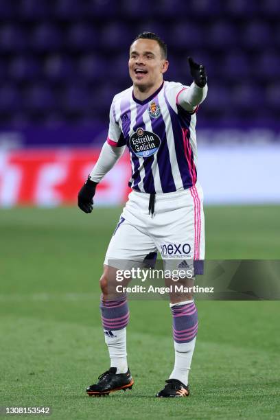 Roque Mesa of Real Valladolid reacts during the La Liga Santander match between Real Valladolid CF and Sevilla FC at Estadio Municipal Jose Zorrilla...