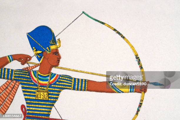 ancient egyptian archer, with bow an arrow - north african ethnicity stock illustrations
