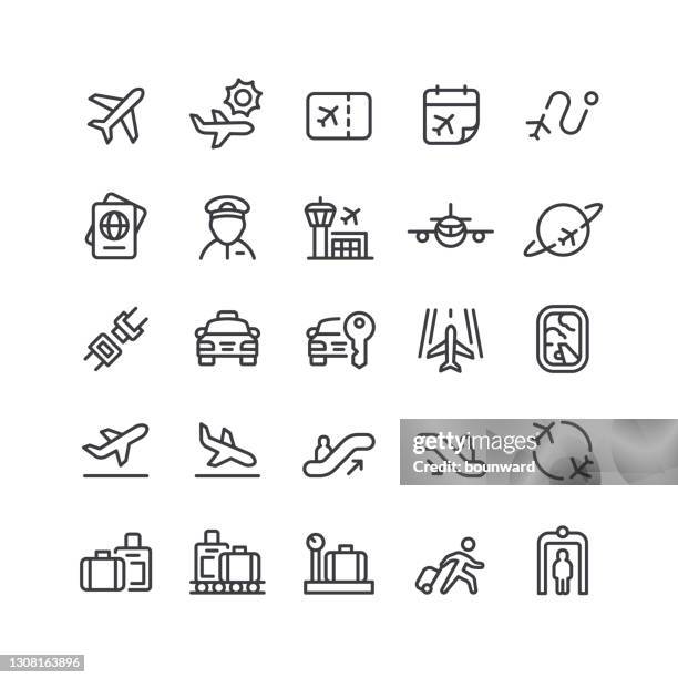 airport line icons editable stroke - plane icon stock illustrations