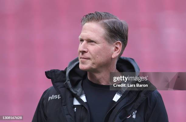 Head coach Marlus Gisdol of Koeln is seen during the Bundesliga match between 1. FC Koeln and Borussia Dortmund at RheinEnergieStadion on March 20,...