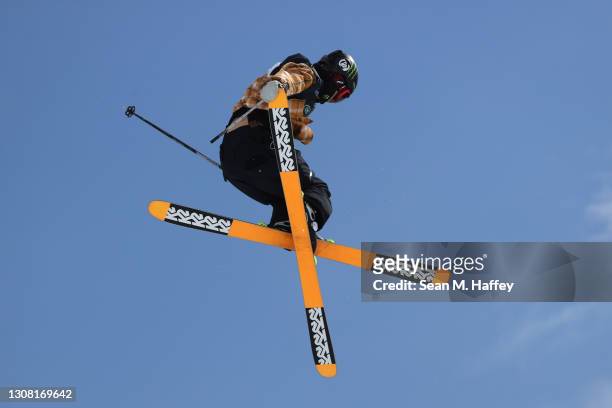 Colby Stevenson of the United States competes in the men's freeski slopestyle final during Day 3 of the Land Rover U.S. Grand Prix World Cup at...