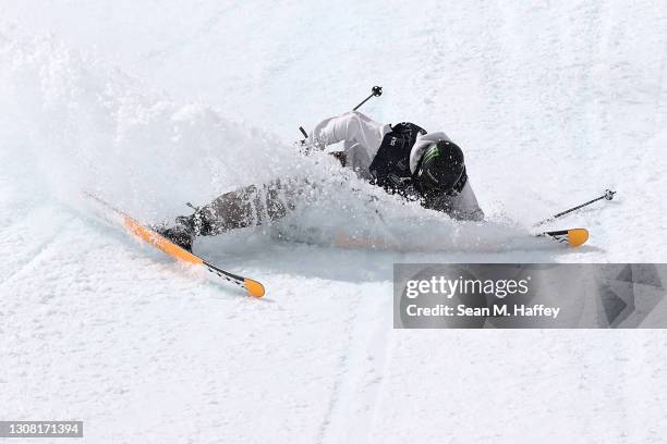 Ferdinand Dahl of Norway crashes on his final run of the men's freeski slopestyle final during Day 3 of the Land Rover U.S. Grand Prix World Cup at...