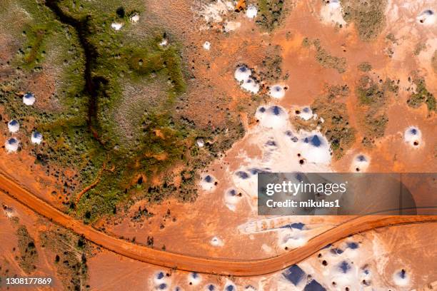aerial view of coober pedy opal mines , south australia - opal mining stock pictures, royalty-free photos & images