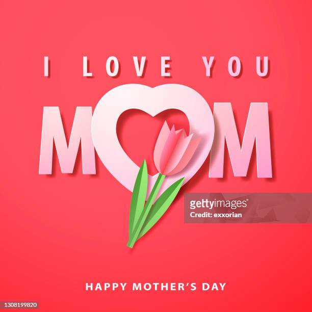 stockillustraties, clipart, cartoons en iconen met liefde mom tulips paper craft - moederdag