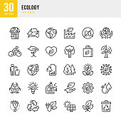 ECOLOGY - thin line vector icon set. Pixel perfect. The set contains icons: Climate Change, Alternative Energy, Electric Vehicle, Zero Waste, Carbon Dioxide, Solar Energy, Wind Power.