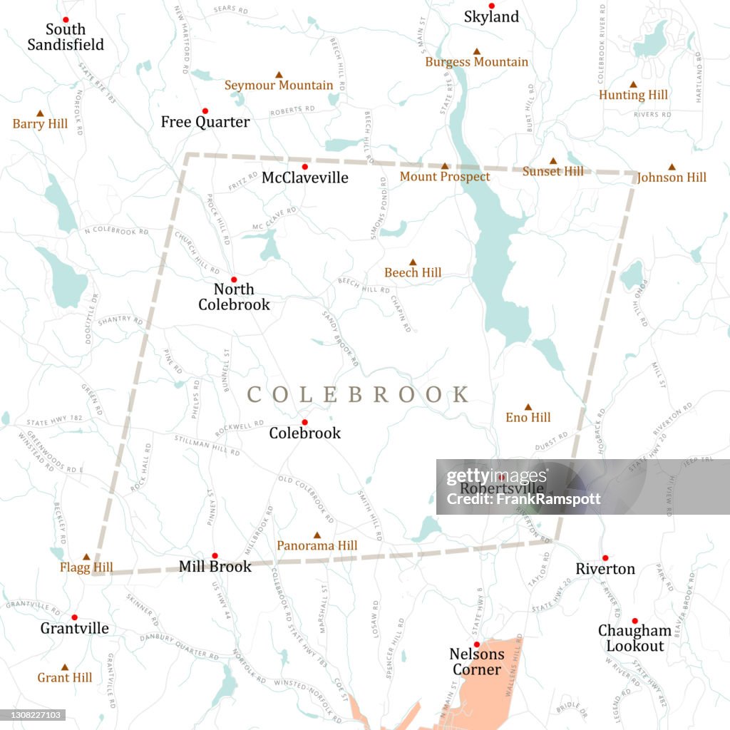 CT Litchfield Colebrook Vector Road Map