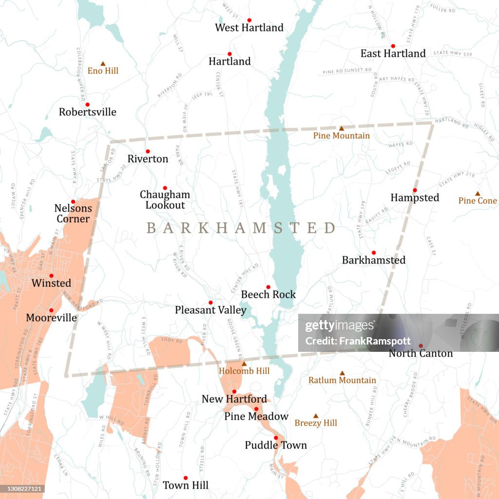 CT Litchfield Barkhamsted Vector Road Map