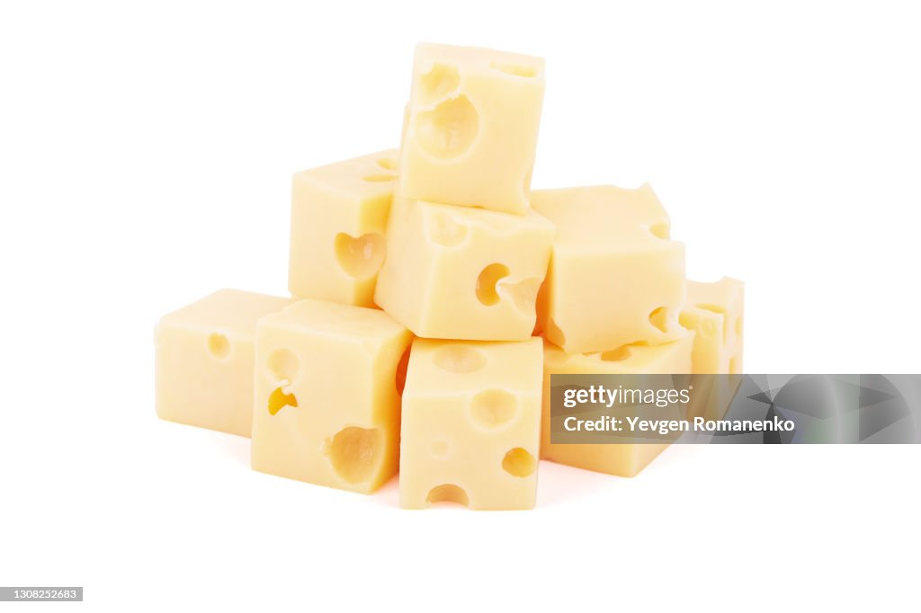 Cheese cubes isolated on white background