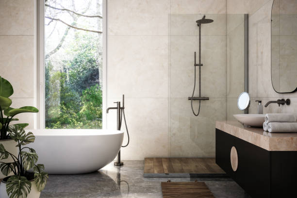 modern bathroom interior stock photo - modern stock pictures, royalty-free photos & images