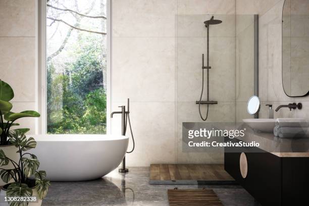 modern badrum interiör stockfoto - dusch bildbanksfoton och bilder