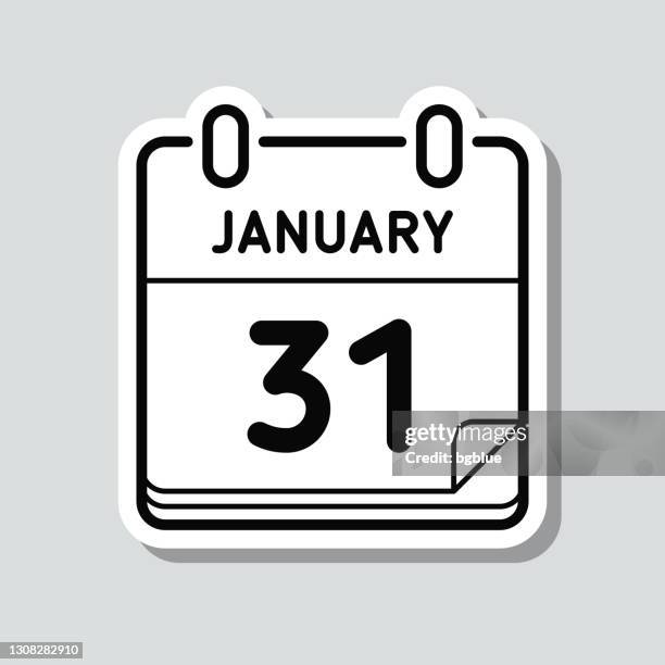 january 31. icon sticker on gray background - 31 january stock illustrations