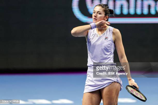 Margarita Gasparyan of Russia reacts during her match against Daria Kasatkina of Russia during the finals of the 2021 St Petersburg Ladies Trophy,...