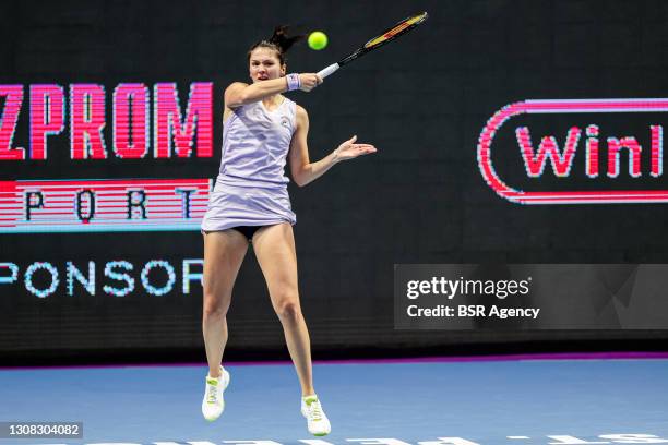 Margarita Gasparyan of Russia in action during her match against Daria Kasatkina of Russia during the finals of the 2021 St Petersburg Ladies Trophy,...